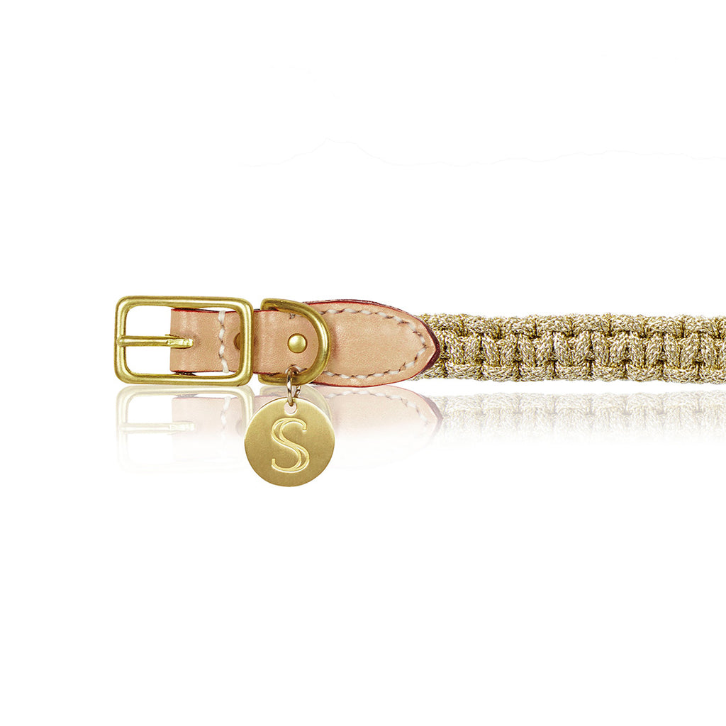 Macramé/Leather Dog Collar - Gold