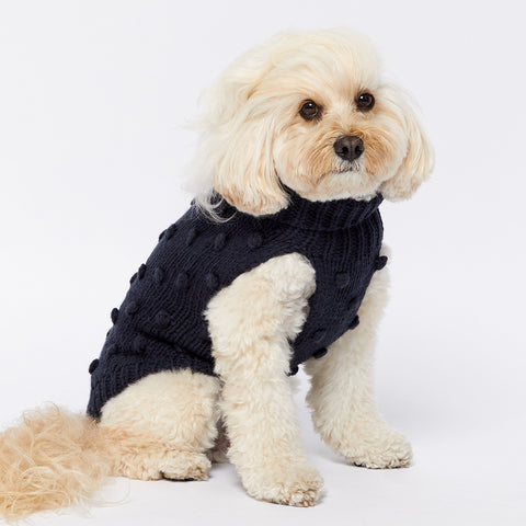 Merino Wool Bobble Knit Dog Sweater - Indigo