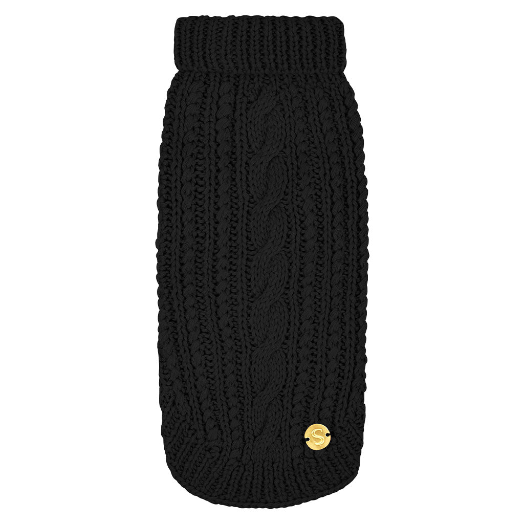 Merino Wool Cable Knit Dog Sweater - Black