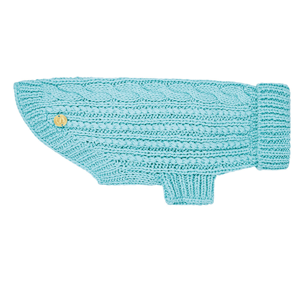 Merino Wool Cable Knit Dog Sweater - Blue