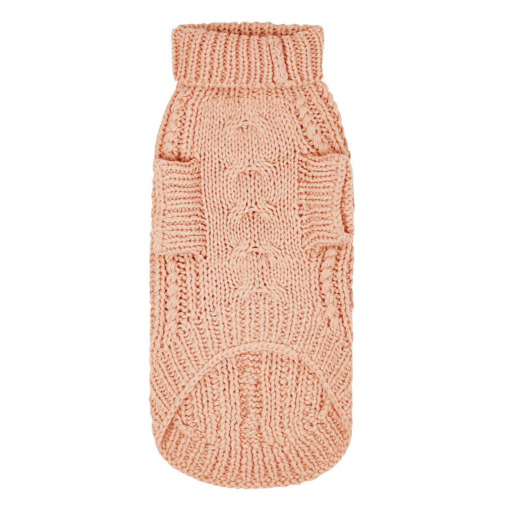 Merino Wool Cable Knit Dog Sweater - Blush