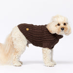 Merino Wool Cable Knit Dog Sweater - Brown