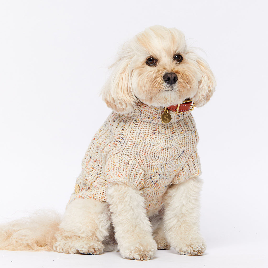 Merino Wool Cable Knit Dog Sweater - Speckle