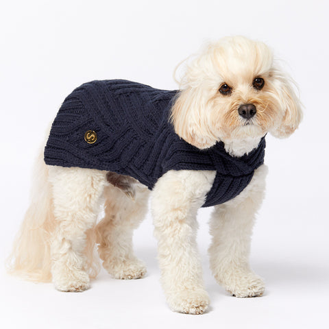 Merino Wool Weave Knit Dog Sweater - Indigo