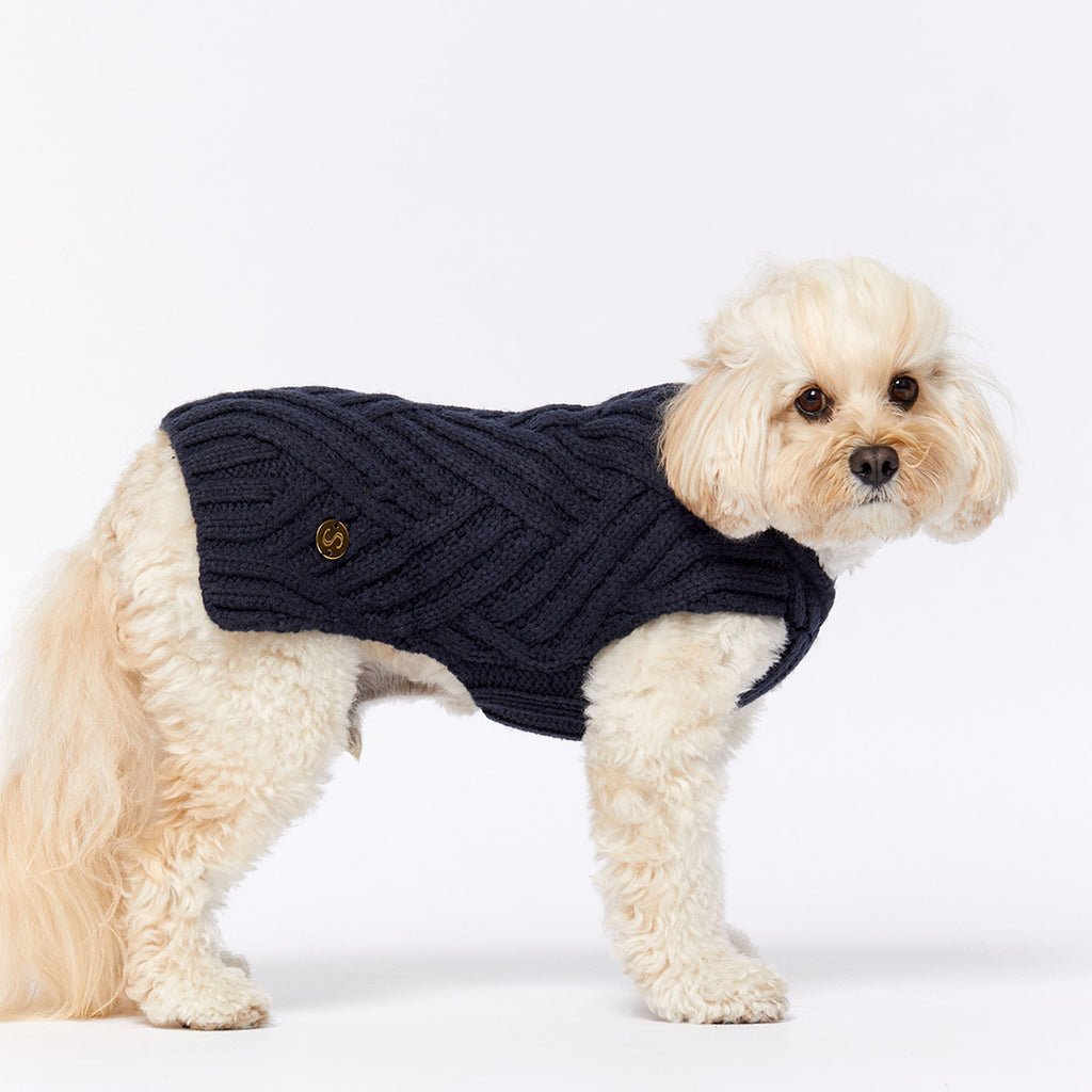 Merino Wool Weave Knit Dog Sweater - Indigo