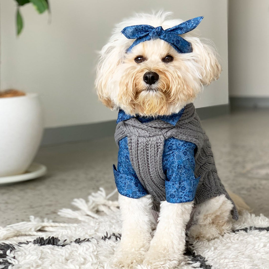 Merino Wool Weave Knit Dog Sweater Charcoal